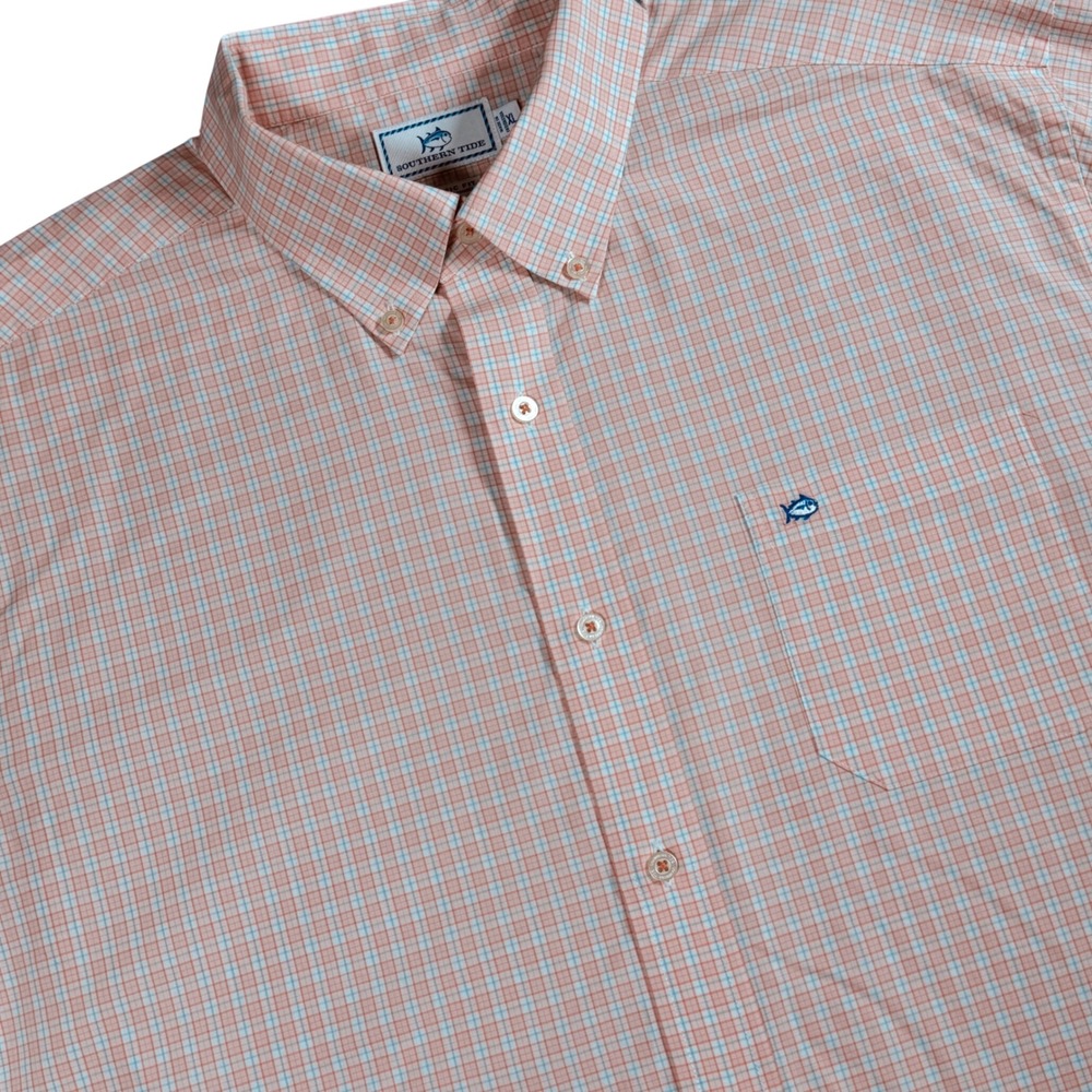 Southern Tide Classic Fit Button Down Shirt Mens XL Peach Plaid Long Sleeve